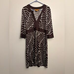 Tory Burch Brown and White Leaf Pattern Dress